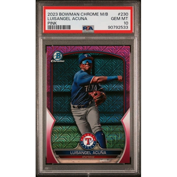 Graded 2023 Topps Bowman Chrome Mega Box Luisangel Acuna #230 Pink #/199 Rookie RC Baseball Card PSA 10 Gem Mint