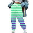 thumbnail image 2 of Puntoco Moda Casual Para Mujer Bolsillos Estampados A Rayas Cintura Elástica Con Cordón Leggings Pantalones De Chándal Pantalones Verde S, 2 of 5