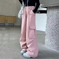 thumbnail image 6 of CYRBOKO Girls Cargo Pants with Pockets, Casual Loose Fit Outdoor Elastic Waist Wide Leg Pants Pink Size 14-15 T, 6 of 7