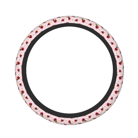 Picia Ladybugs And Flower Car Steering Wheel Cover, Non-Slip, Breathable, Universal 15 inch