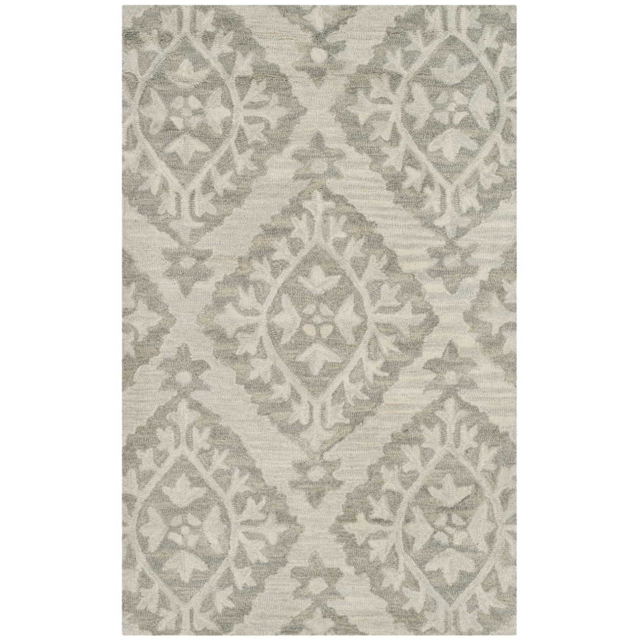 SAFAVIEH Micro-Loop Linton Damask Trellis Wool Area Rug, Light Grey, 2'6" x 4'