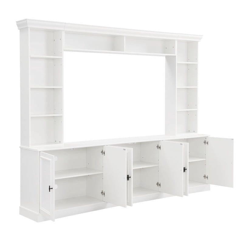 4-Piece Mid-Century Wall Unit Entertainment Center with Bookshelf for TVs Up to 70", Versatile TV Stand with Adjustable Shelf for Living Room