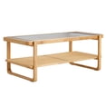 thumbnail image 4 of Yesfashion Solid Wood Modern Simple Rectangular Double Layer Solid Wood Glass Table Top Coffee Table Rattan Chinese Side Table Small Rectangular Table Suitable for Living Room, Dining Room And Bedroom, 4 of 9