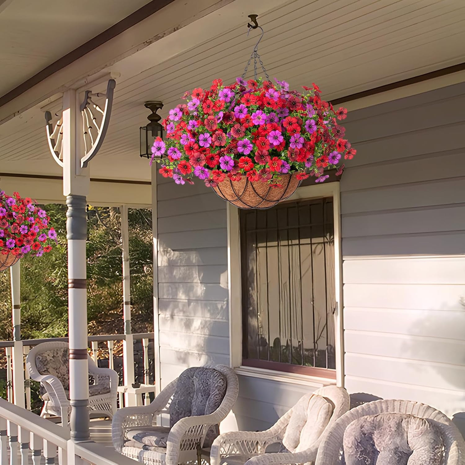 Hanging Plastic Fake Flower Bouquet for Home Wedding Balcony Coffee Outdoor Decoration Hanging Basket Plant Artificial Flower