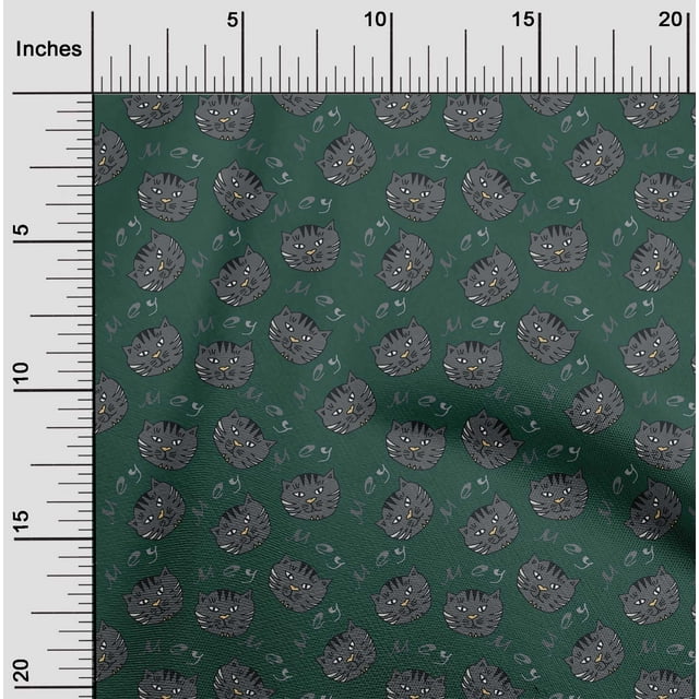 oneOone Coton Flex Vert Sarcelle Tissu Visage de Chat Animal Matière de Robe Tissu Imprimé Tissu au Mètre 40 Pouces de Large