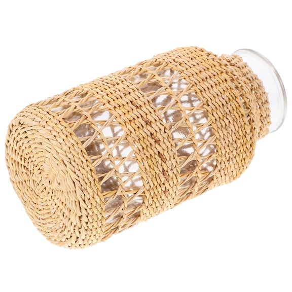 Rustic Rattan Woven Vase with Glass Flower Vase Design for Table Ornament Display