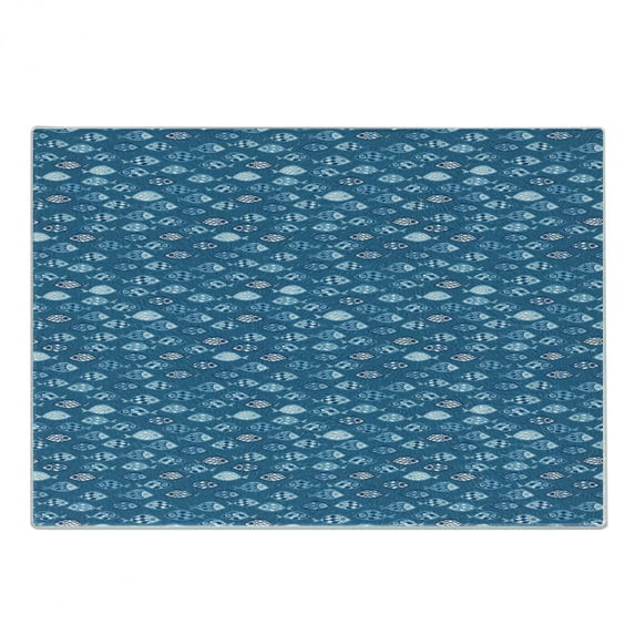 Fishes Cutting Board, Abstract Aquatic Life with Geometric Design Diamonds and Circles, Decorative Tempered Glass Cutting and Serving Board, Small Size, Petrol Blue Pale Blue, by Ambesonne