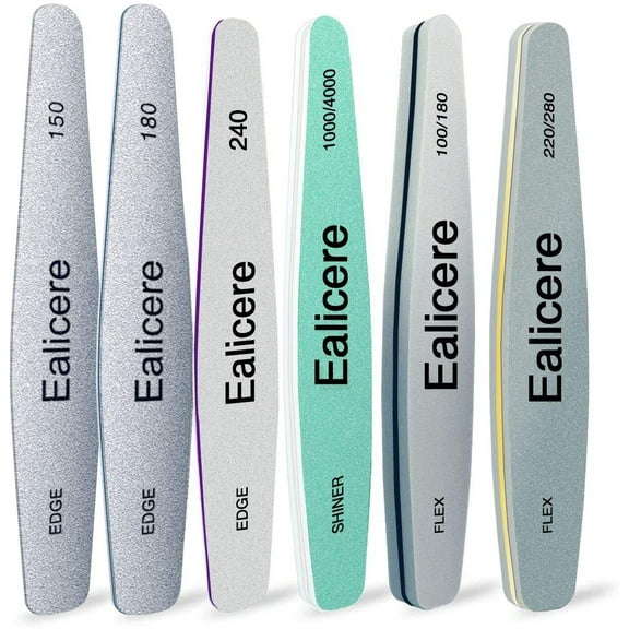 Ealicere 6pcs Nail File Set Nail Buffer File Block, Professional Double Sided Emery Board Nail Files1000/4000, 100/180, 220/280,150,180,240,for Natural Nails Gel Nails
