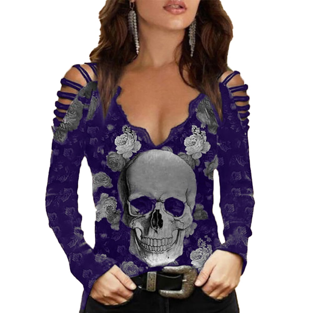 v neck skull t shirt