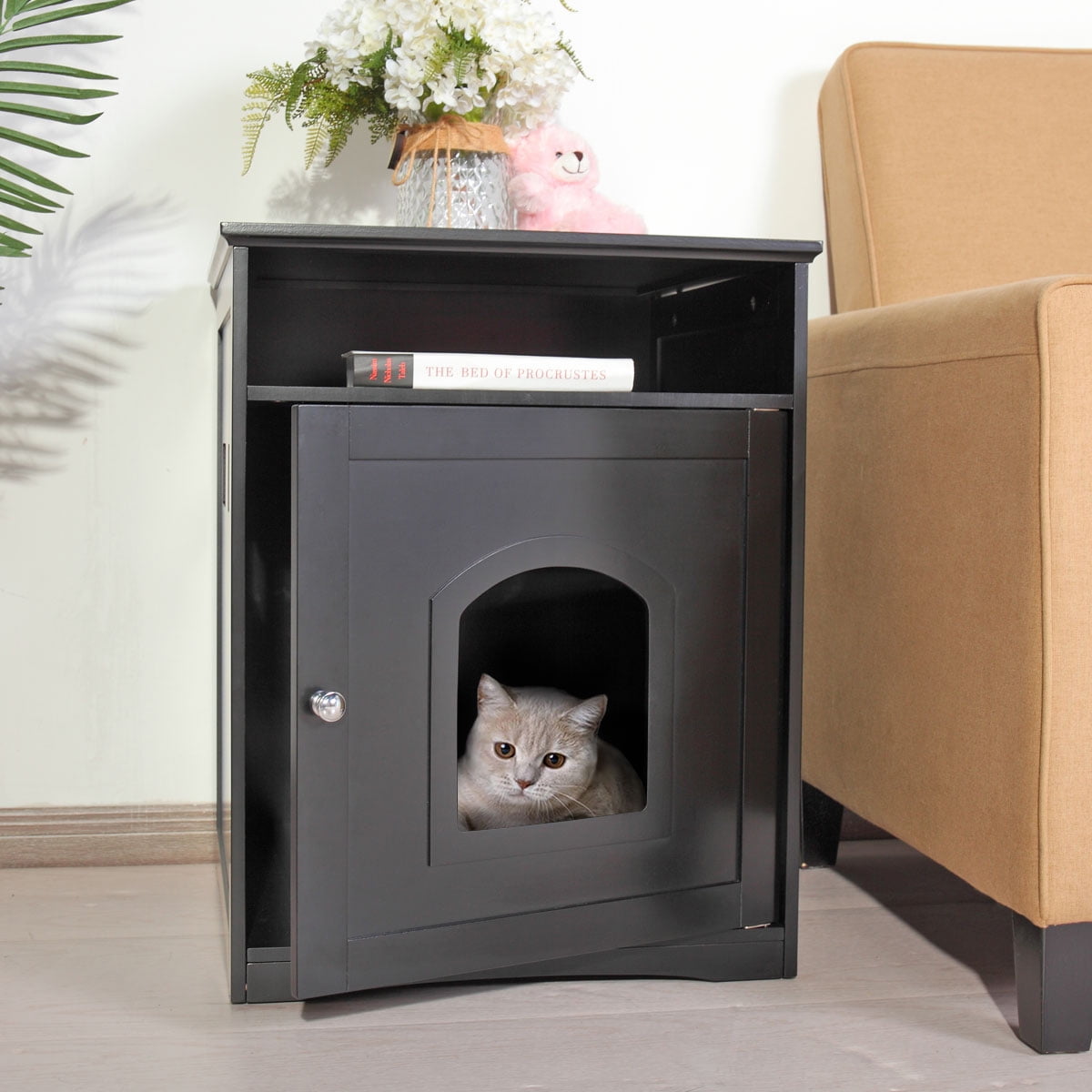 Lowestbest Wooden Pet Cat House, Outside Shelter Animal Cage, Hidden Toilet House, Black Lowestbest Wooden Pet Cat House, Outside Shelter Animal Cage, Hidden Toilet House, Black