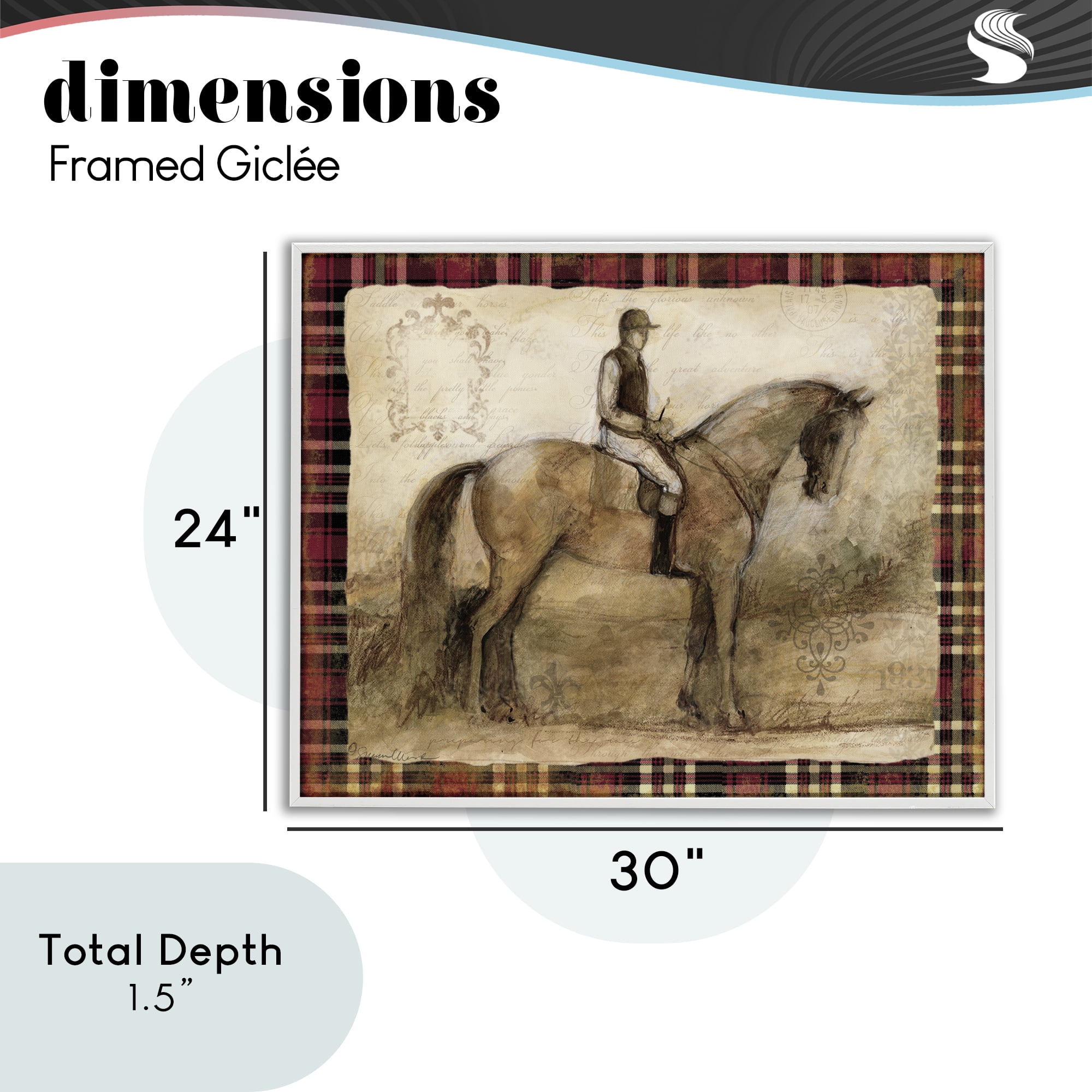 Stupell Industries Horse With Jockey & Plaid White Framed Giclee Art, design by Susan Winget