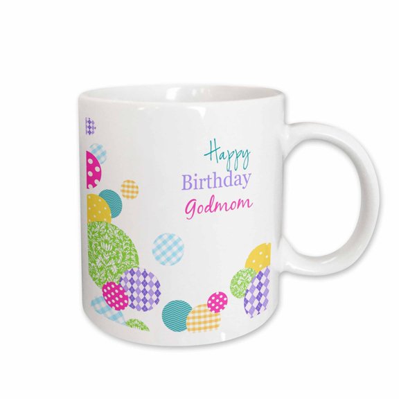 3drose, Happy Birthday Godmom - Modern Bright Colorful Dots Pattern on White, 11oz Mug