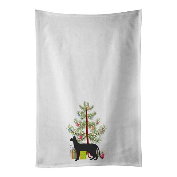 Black Cornish Rex Cat Merry Christmas White Kitchen Towel Set of 2 19 in x 28 in