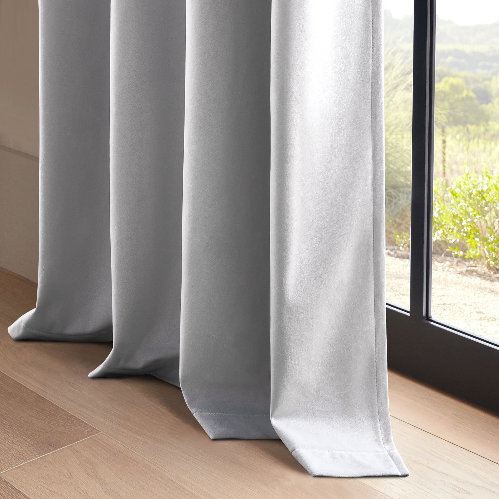 Top Finel 100% Blackout Luxury Velvet Grommet Back Curtains, 52 x 108 inch, 2 Panels,Grey White