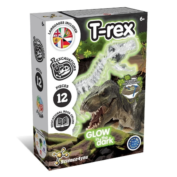 Science4you T-Rex Fossil Digging Kit for Kids  6 Years - Dinosaur Fossil Dig Kit   Glow-in-The-Dark T-Rex Fossils for Kids, Excavation Kit, Stem Toys, Games, Gifts for 6  Year Old Boys and Girls