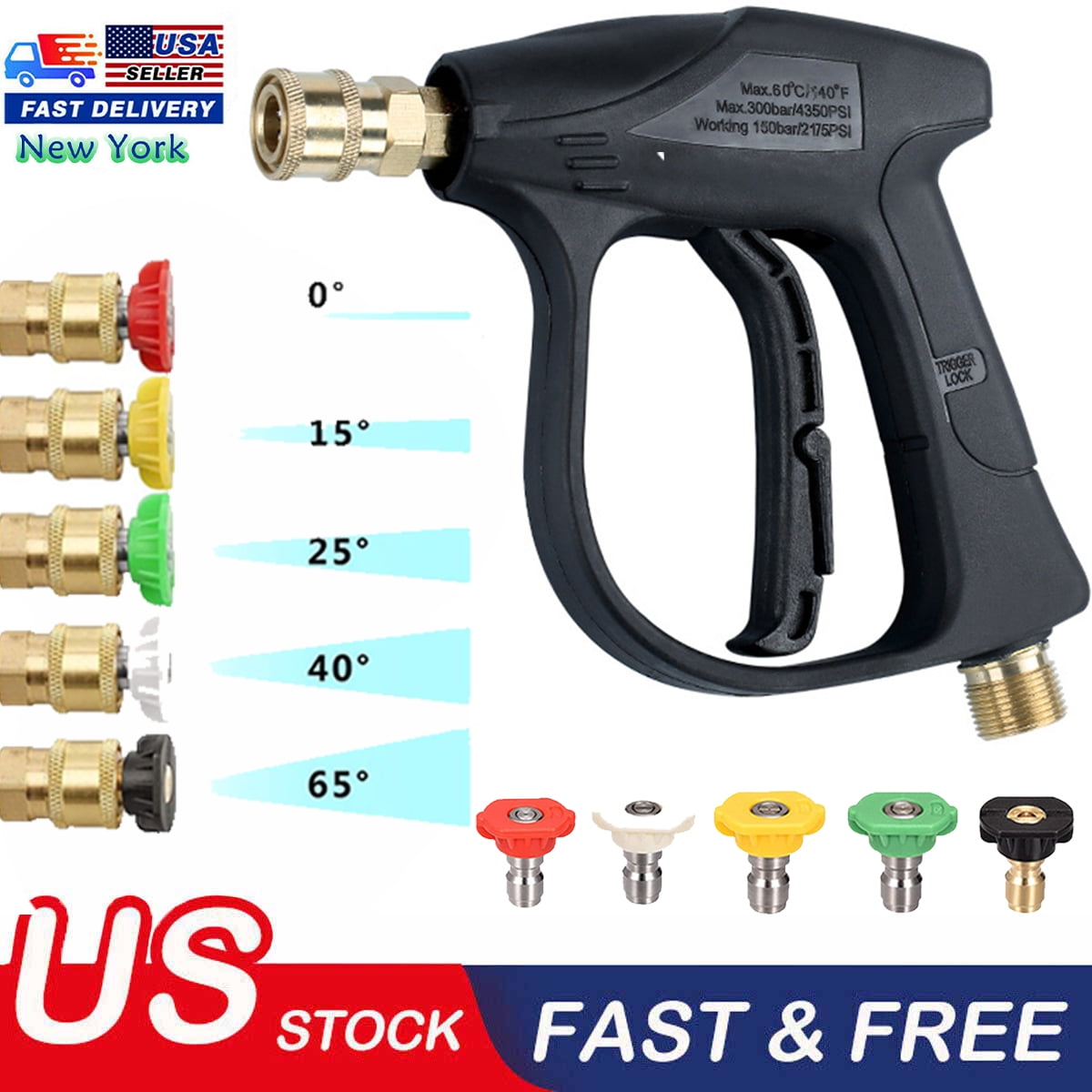 4350PSI High Pressure Washer Gun Foam Water Spray Power Wand Nozzle For