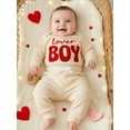 thumbnail image 5 of BemeyourBBs Infant Baby Boy Valentines Day Outfit Newborn Fall Winter Spring Clothes Lover Boy Letter Embroidery Waffle Knit Romper Pants Set, 5 of 9