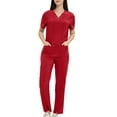 thumbnail image 6 of Women Scrubs 2 Piece Sets Outfits Short Sleeve V Neck Plus Size Scrub Tops Medical Scrubs High Waisted Tall Scrub Pants Medical Scrubs for Women Sets, Red S, 6 of 6