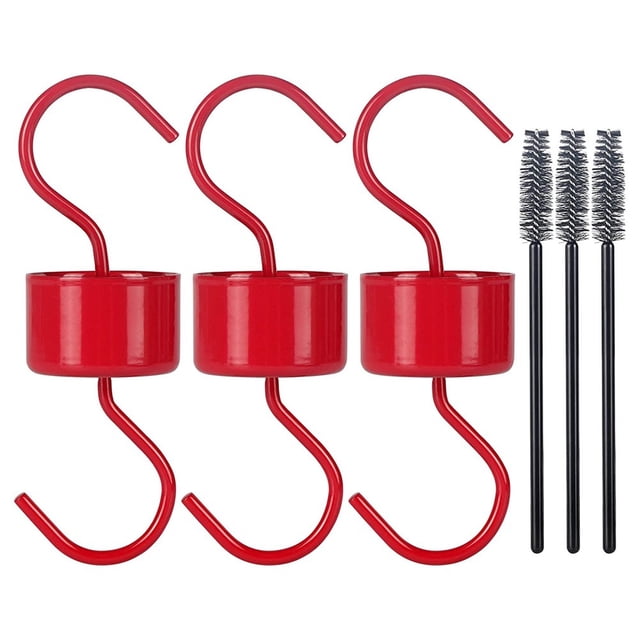 LEFU pour Douve en Métal Rouge pour Mangeoires à Colibris - Garde-Fourmis en Acier Inoxydable avec 3 Crochets et 3 Brosses - Facile à Utiliser, pour une Protection Durable des Mangeoires à Oiseaux, 5 Pouces de Haut, 1.5 Pouces de Large