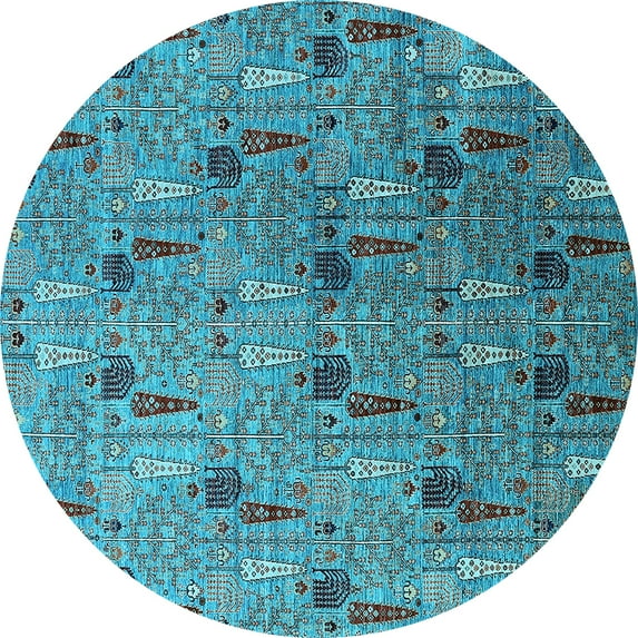 Ahgly Company Indoor Round Oriental Light Blue Industrial Area Rugs, 4' Round