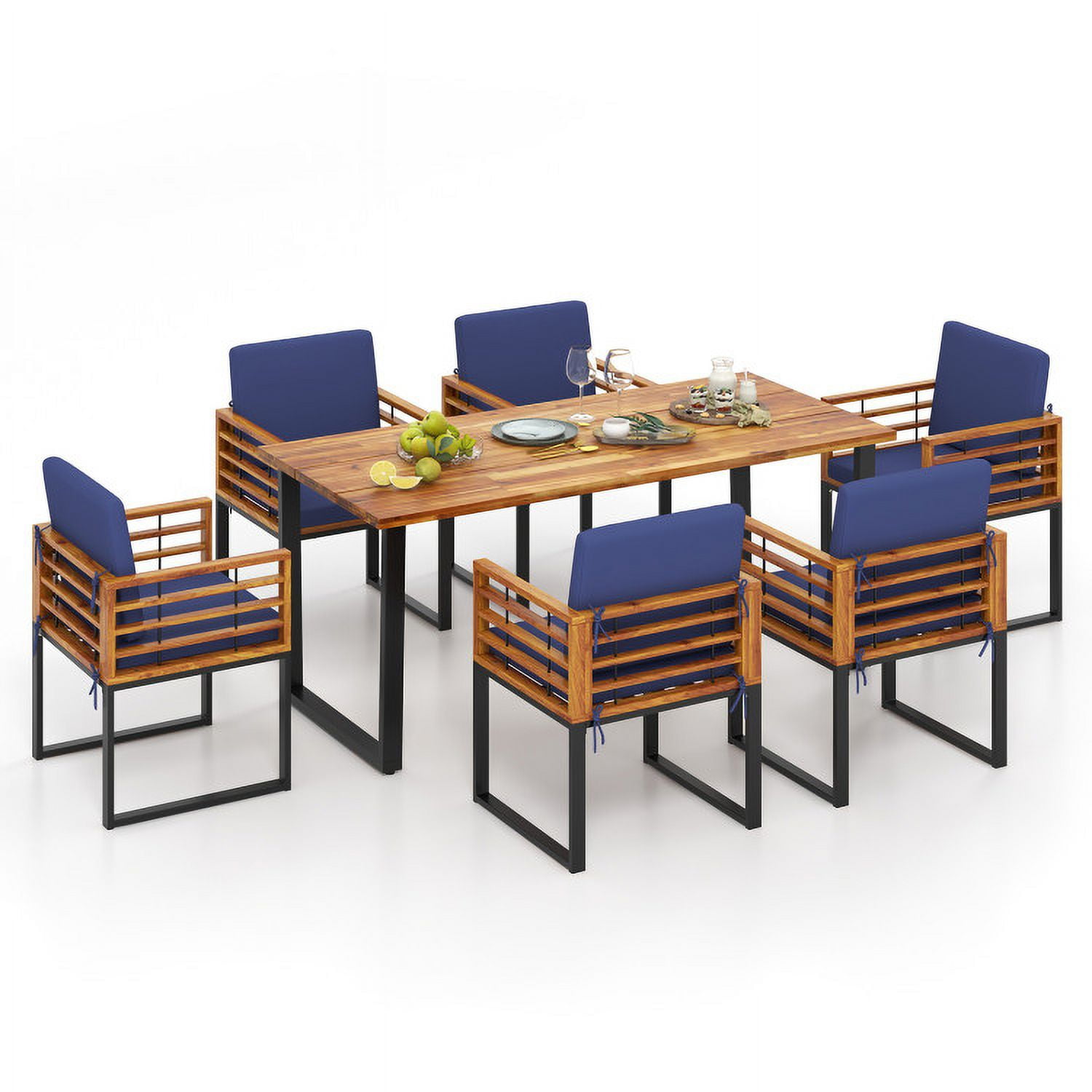 Aimee Lii 7 Pieces Patio Acacia Wood Dining Chair and Table Set for Backyard and Poolside, Outdoor Patio Furniture, Navy