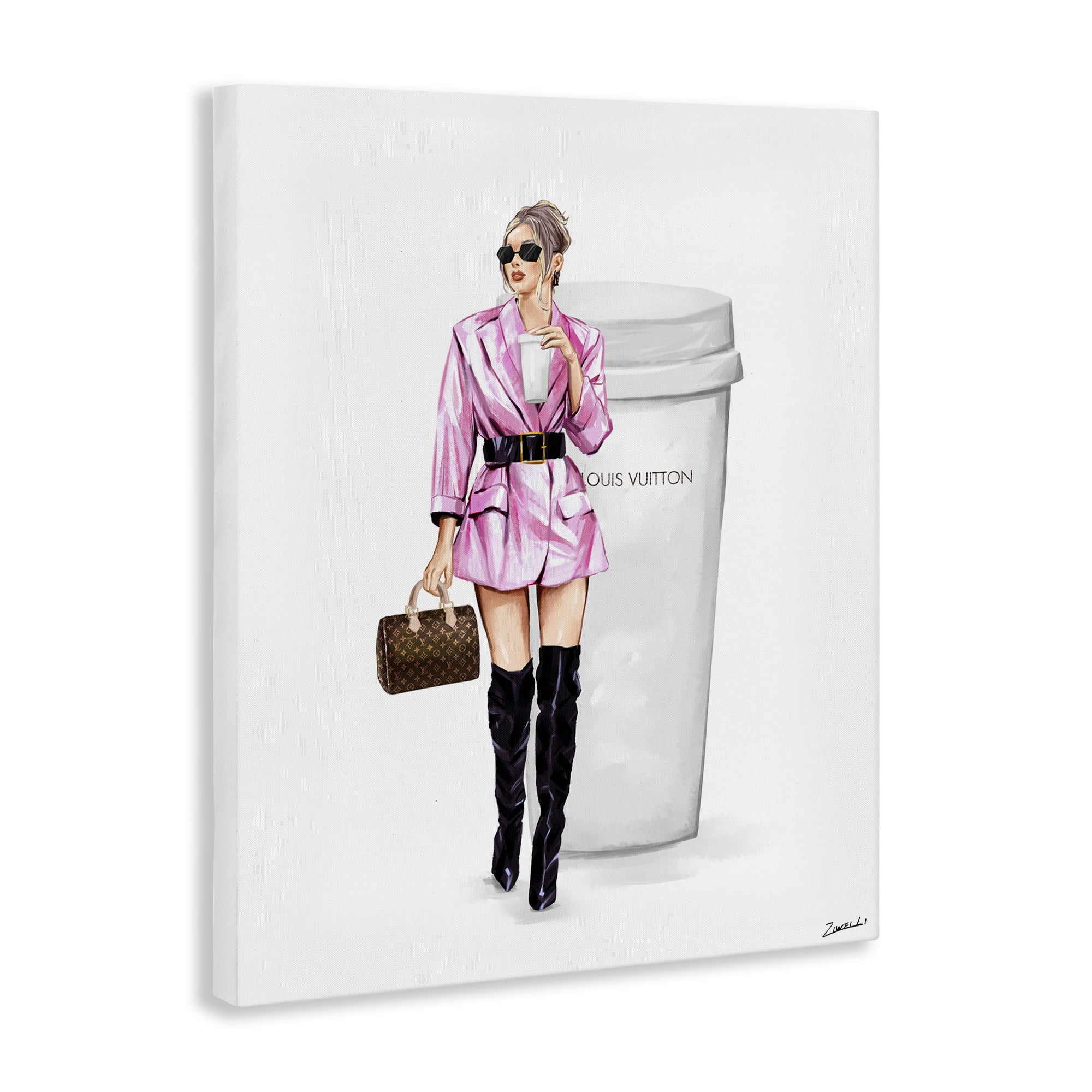 Stupell Industries Woman in Pink with Coffee People Painting Wrapped Canvas Art Print Wall Art, 30 x 40
