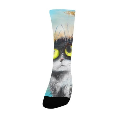 

Watercolor Cute Cat Women s Custom Socks (Made In USA)