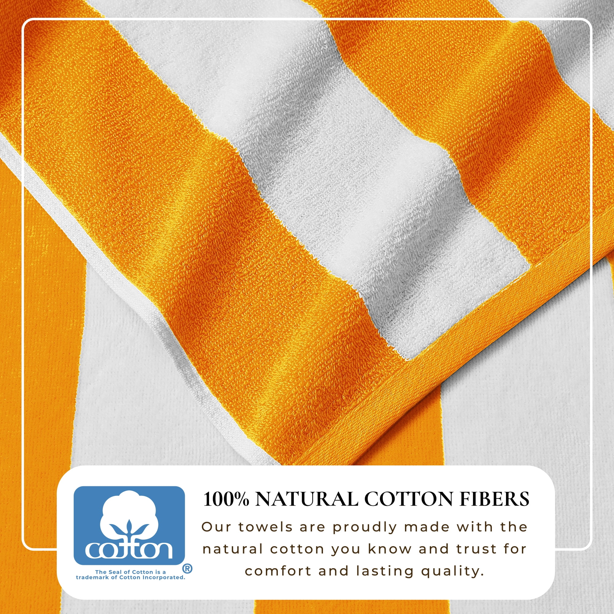 100% Cotton Cabana Striped Oversized Beach & Pool Towels (35" x 70", Orange)