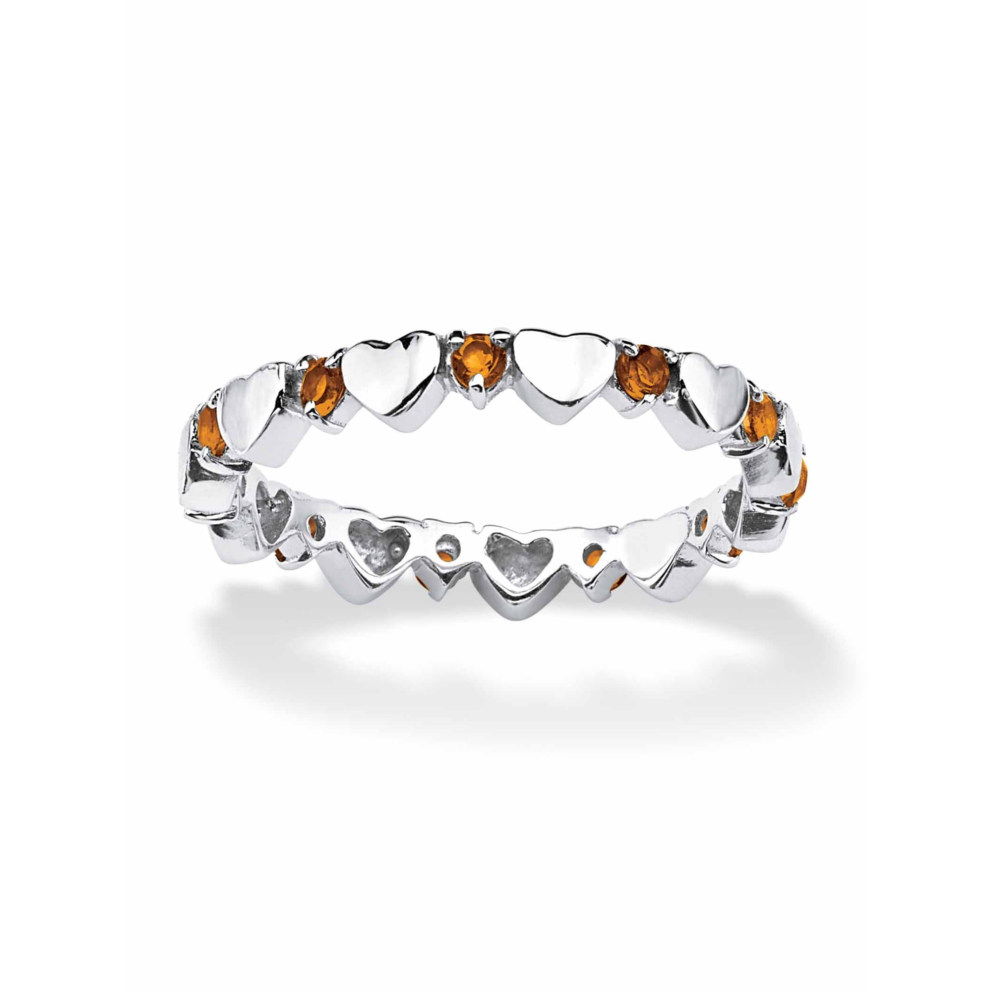 PalmBeach Jewelry Simulated Birthstone Interlocking Stackable Eternity Heart Ring in .925 Sterling Silver