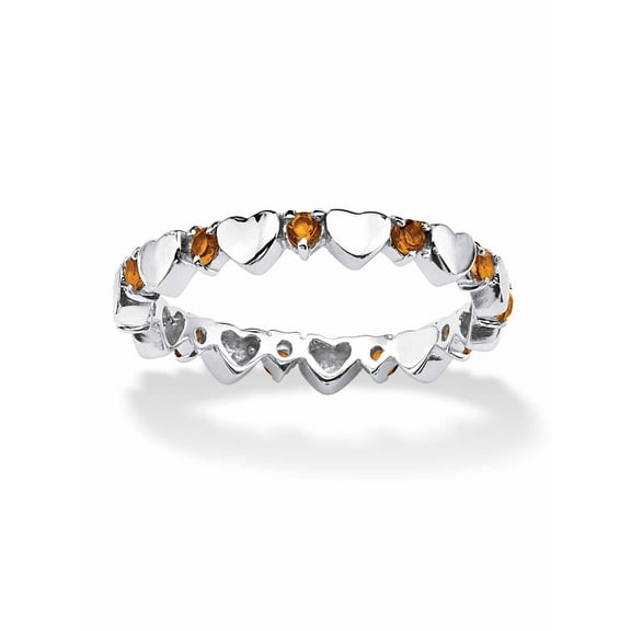 PalmBeach Jewelry Simulated Birthstone Interlocking Stackable Eternity Heart Ring in .925 Sterling Silver