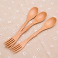 thumbnail image 4 of 3PCS Kid's Fork Spoon Practical 2 in 1 Wooden Fork Soup Spoon Kitchen Flatware for Kids, 4 of 8