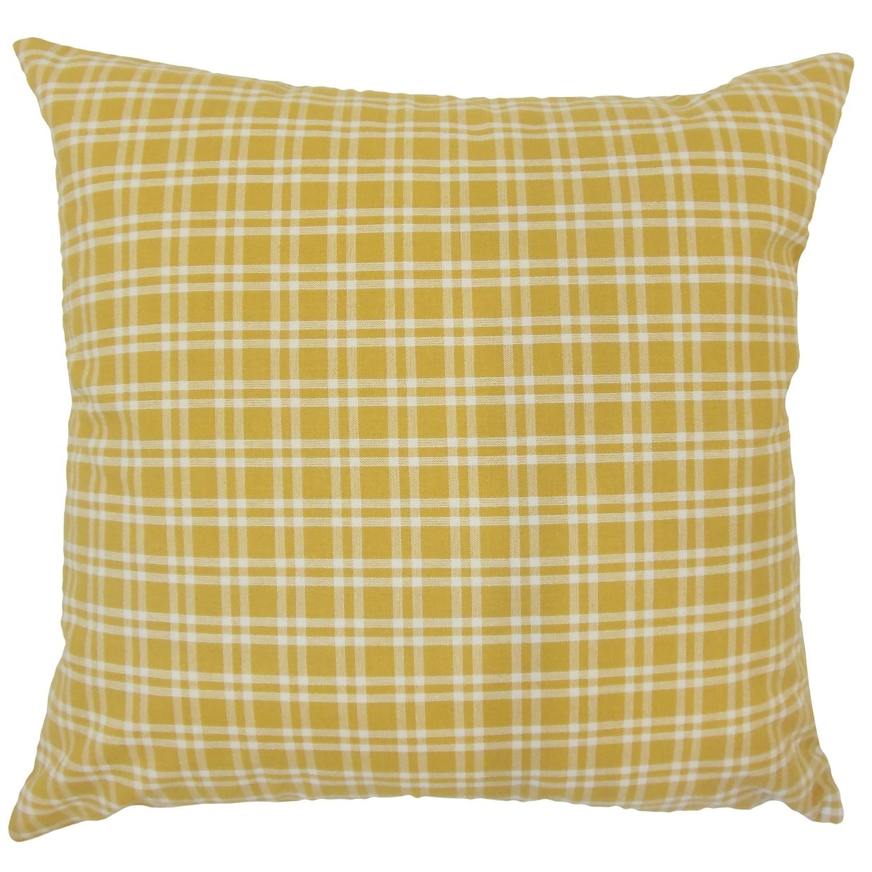 The Pillow Collection Damond Plaid Yellow Down Filled Throw Pillow.