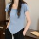 thumbnail image 2 of Camiseta de Trabajo de Manga Corta Nueva Camiseta de Cuello Redondo de Color Sólido de Corte Bajo, 95% Poliéster 5% Blusa de Spandex, Lavado a Mano de Uso Diario, 2 of 3