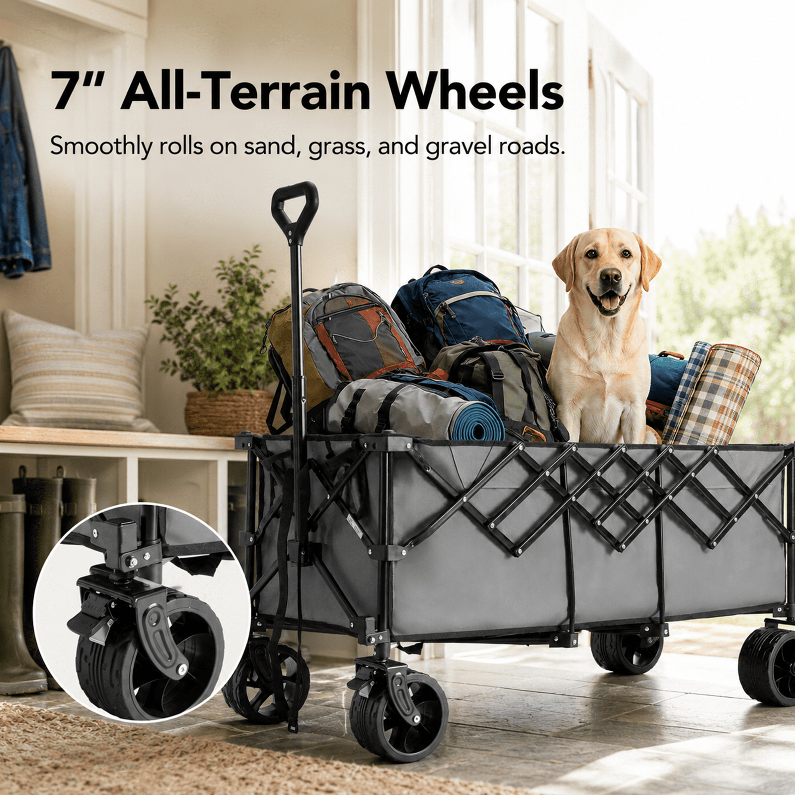 Alvantor 300L Folding Wagon Cart with 440lb Capacity, Heavy Duty Utility Wagons with All-Terrain Wheels, Foldable Grocery Carts for Gardening, Shopping, Beach, Camping