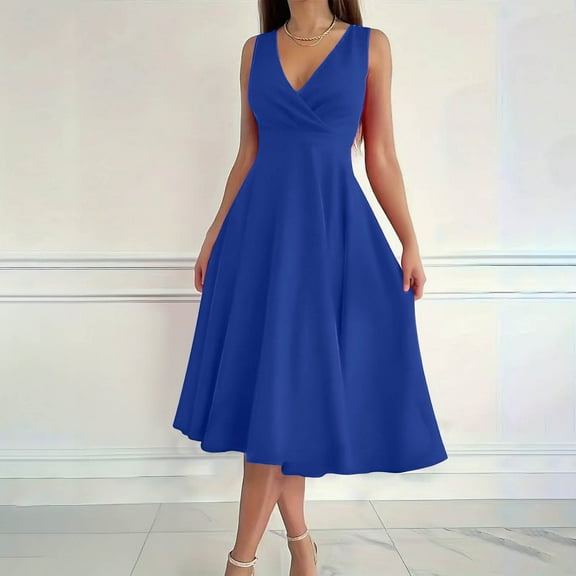 Gamivast Midi Dresses for Women Wedding Guest Vintage Short Sleeves V Neck Dress Casual Fitted And Flare Cocktail formal Retro Dress for Party Holiday