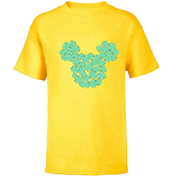 Disney Mickey Mouse Head Four-Leaf Clovers St Patrick’s Day - Short Sleeve T-Shirt for Kids - Customized-Yellow