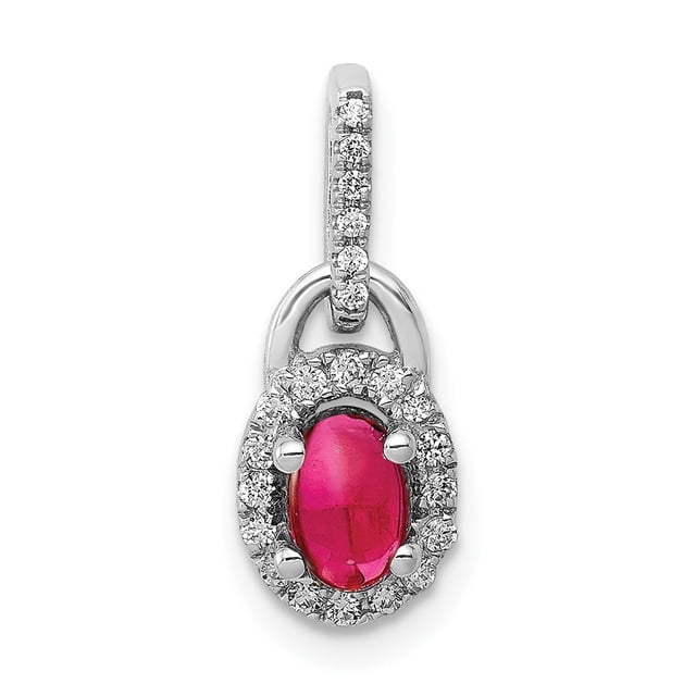 Diamond2Deal 14K Pendentif Rubis Diamant et Cabochon en Or Blanc pour Femmes