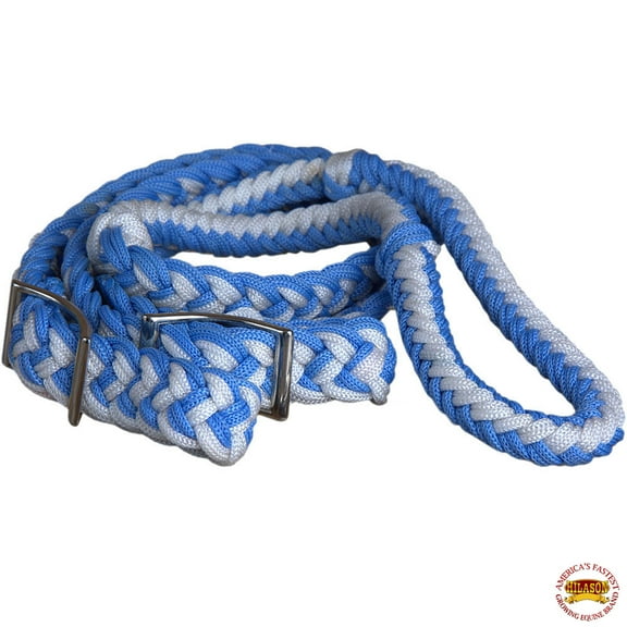 20BH 1" X 8 Ft. Hilason Braided Poly Barrel Racing Contest Flat Reins Blue White
