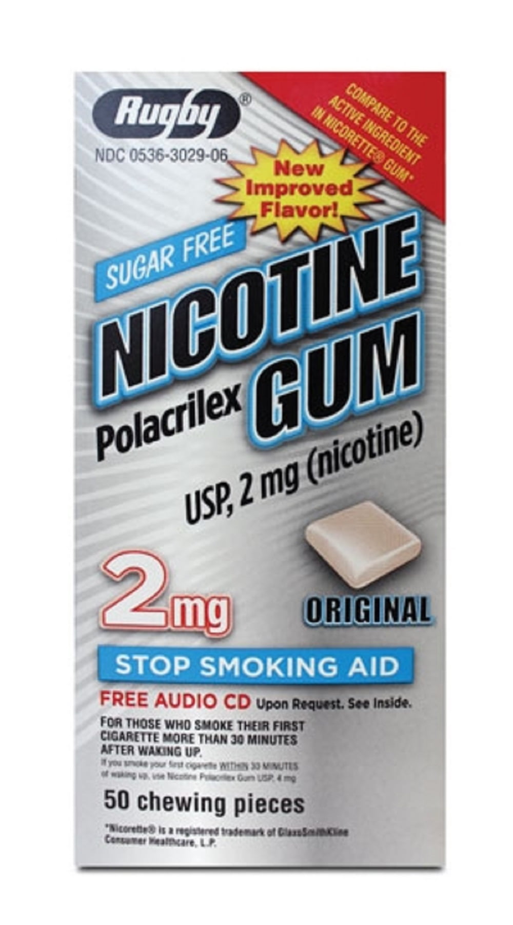 RUGBY NICOTINE GUM 2MG NF NICOTINE POLACRILEX-2 MG off white/Tan 50 CT UPC 305363029065