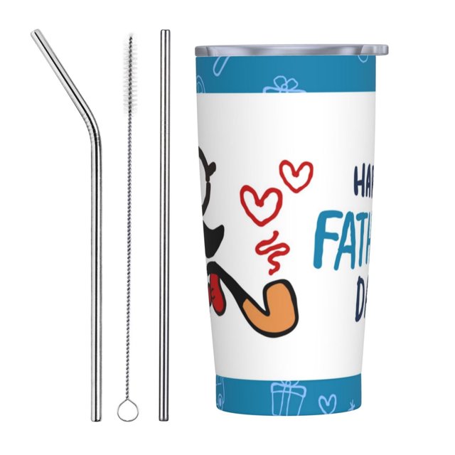 Taza de café de acero inoxidable con aislamiento de 20 oz para el día del padre, taza térmica portátil con pajita, juego de tres piezas