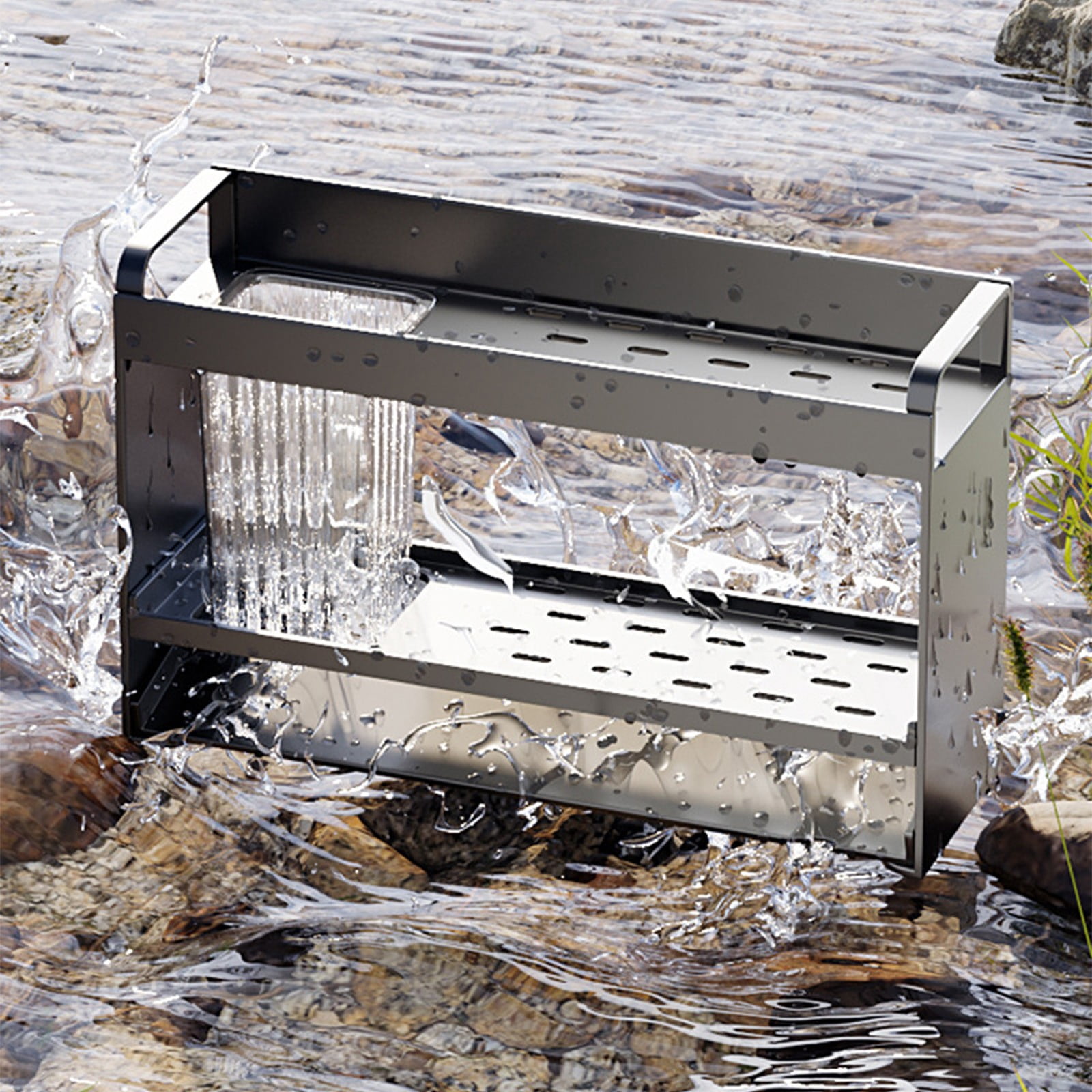 Stainless Steel Sink Organizer - Countertop Dish Drying Rack for Sponges Brushes - Rustproof Kitchen Storage with Non-Slip Base for Stable Placement