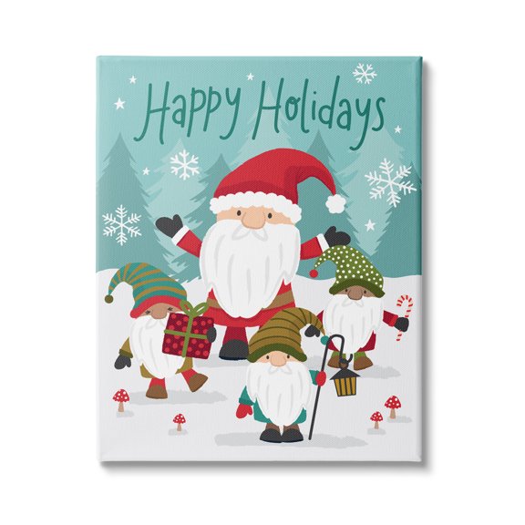 Stupell Indtries Happy Holidays Phrase Santa Cla Snowy Forest Gnomes,16 x 20,Design by Lisa Perry Whitebutton