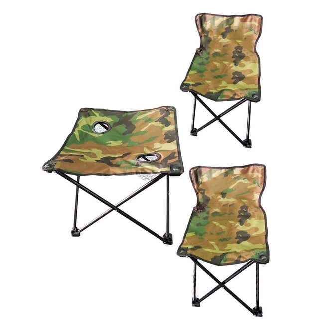 Kit de 2 Sillas y Mesa Plegable para Niños Genérico Camping Verde Militar