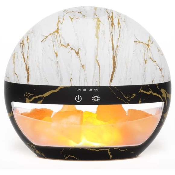 2-in-1 Essential Oil Diffuser with Himalayan Salt Lamp, 100ml Small Ultrasonic Aromatherapy Diffuser for Essential Oil, Cool Mist Humidifier, with Timer, Auto Shut-Off, Ambient Glow (Marble)