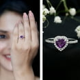 thumbnail image 3 of Rosec Jewels Natural Amethyst Heart Engagement Ring with Halo - Amethyst Diamond Ring - AAA Quality - with Jewelry Box, 14K White Gold, US 4.00, 3 of 9