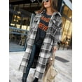 thumbnail image 2 of GHSDFBB Women's Lounge Lapel Button Up Long Sleeve Plaid Long Shirt Jacket Shacket, 2 of 2
