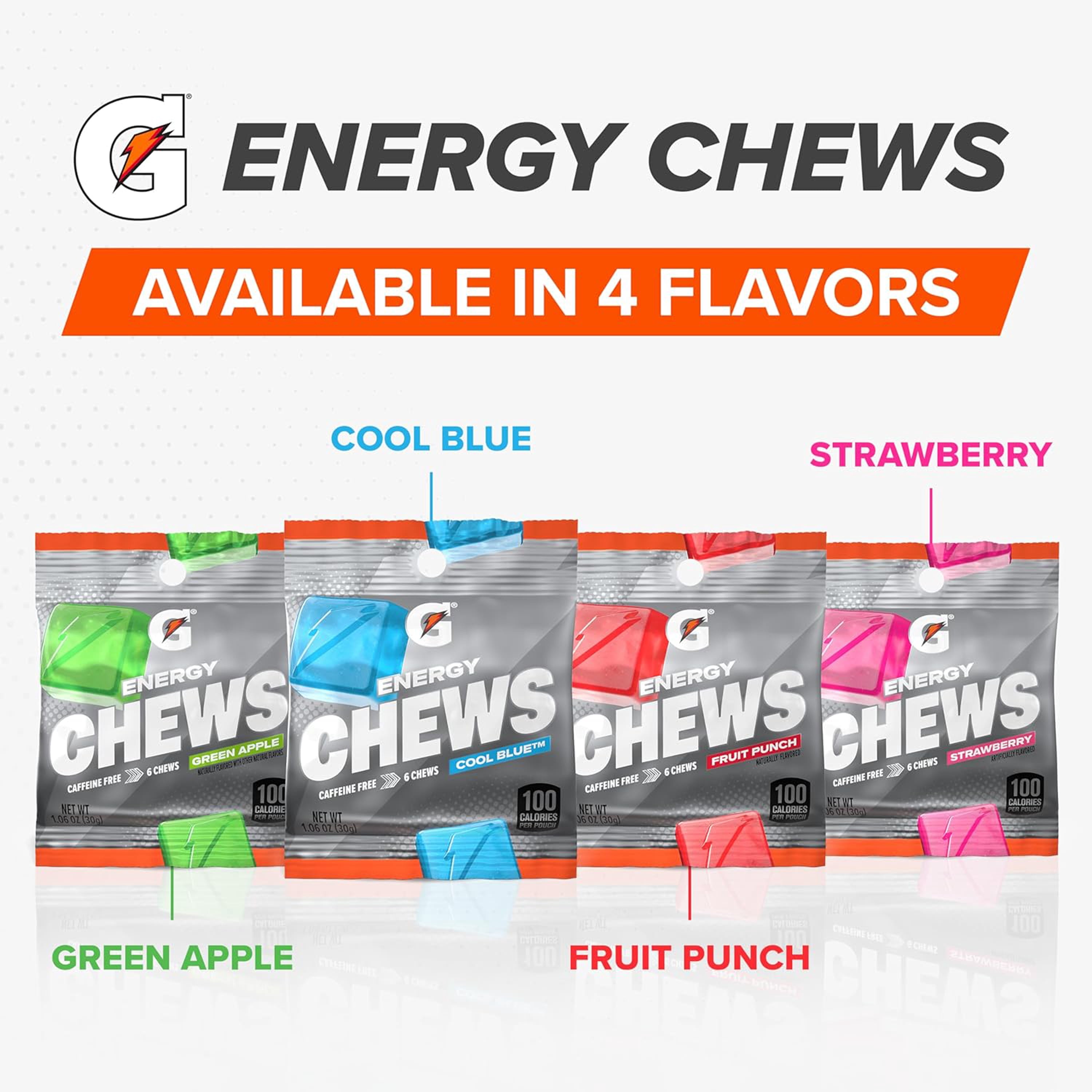 Gatorade Energy Chews, Cool Blue Flavor, 5 Pouches (30 Chews)