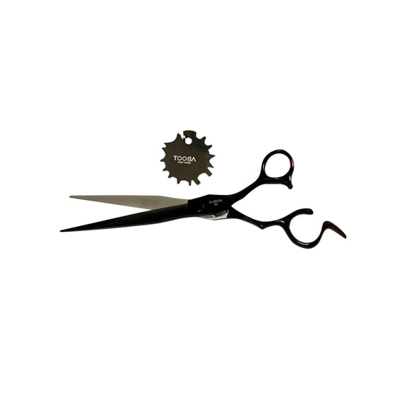 TOOBA 7" Professional Barber Hair cutting Shears Titanium Black hairdressing Shears Salon Scissor - JAPAN Stainless Steel Leather case Model FLORIDA 50