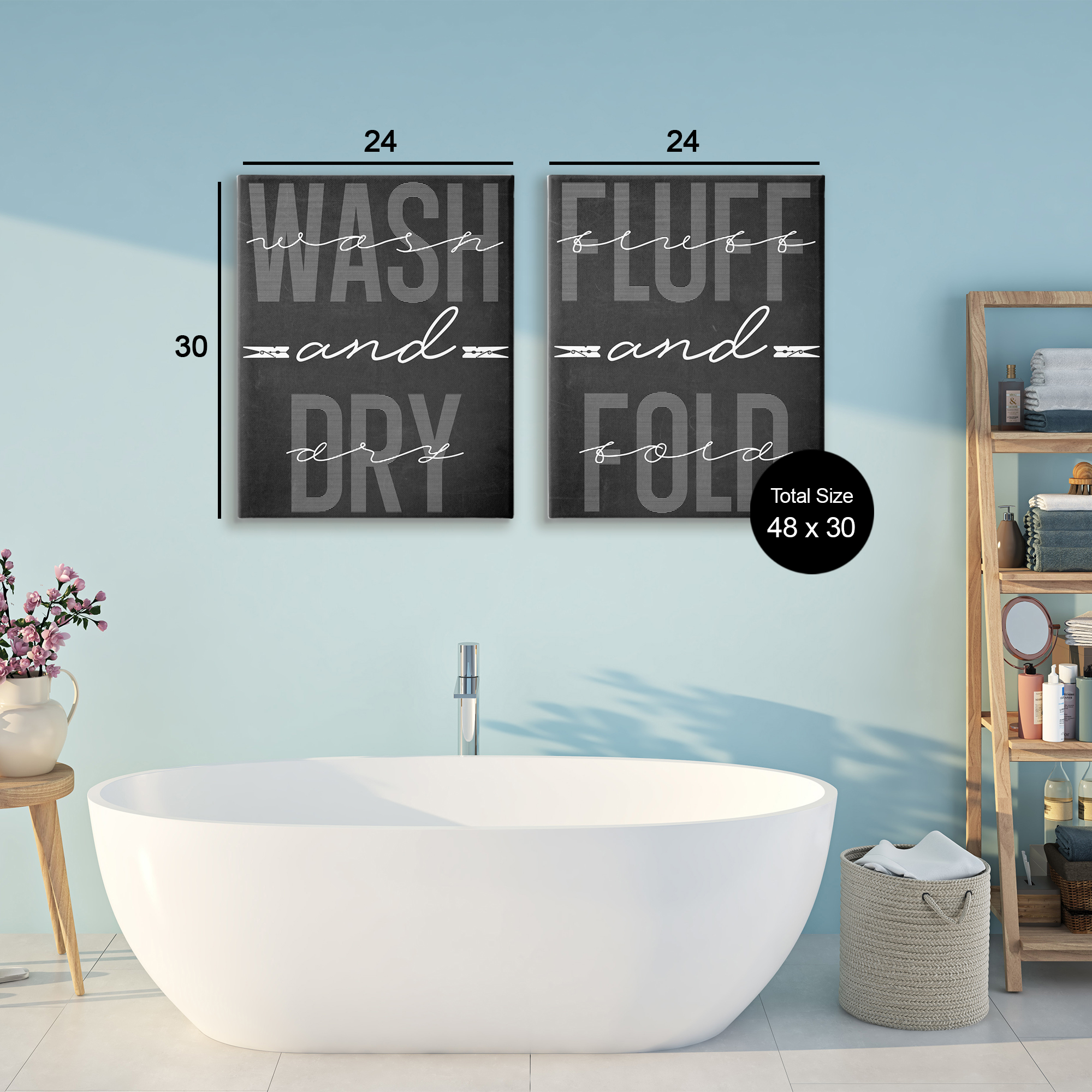 Laundry Words in Black 2 Piece Canvas Wall Art Set, design by Marcus Prime