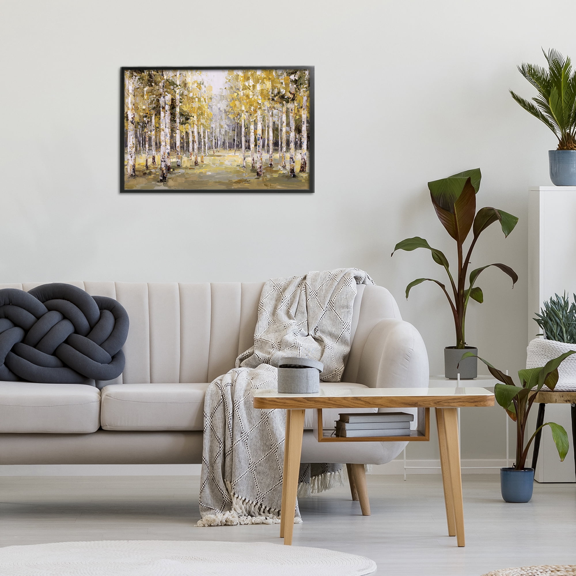 Stupell Industries Impressionist Birch Trees & Fall Leaves Black Framed Giclee Art, design by Jacky Ngan